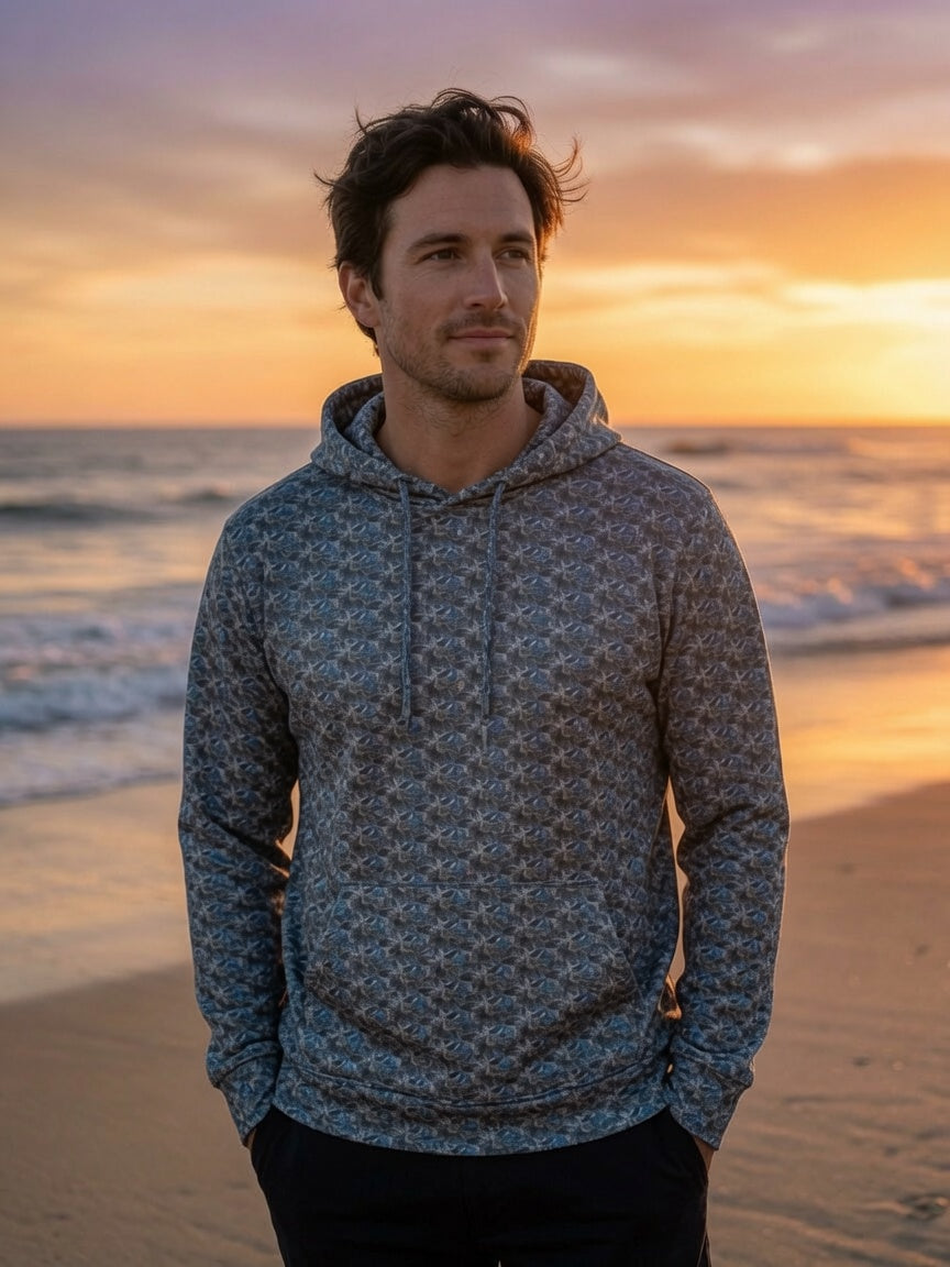 Men's botanical print sports warmup hoodie in casual athletic style
