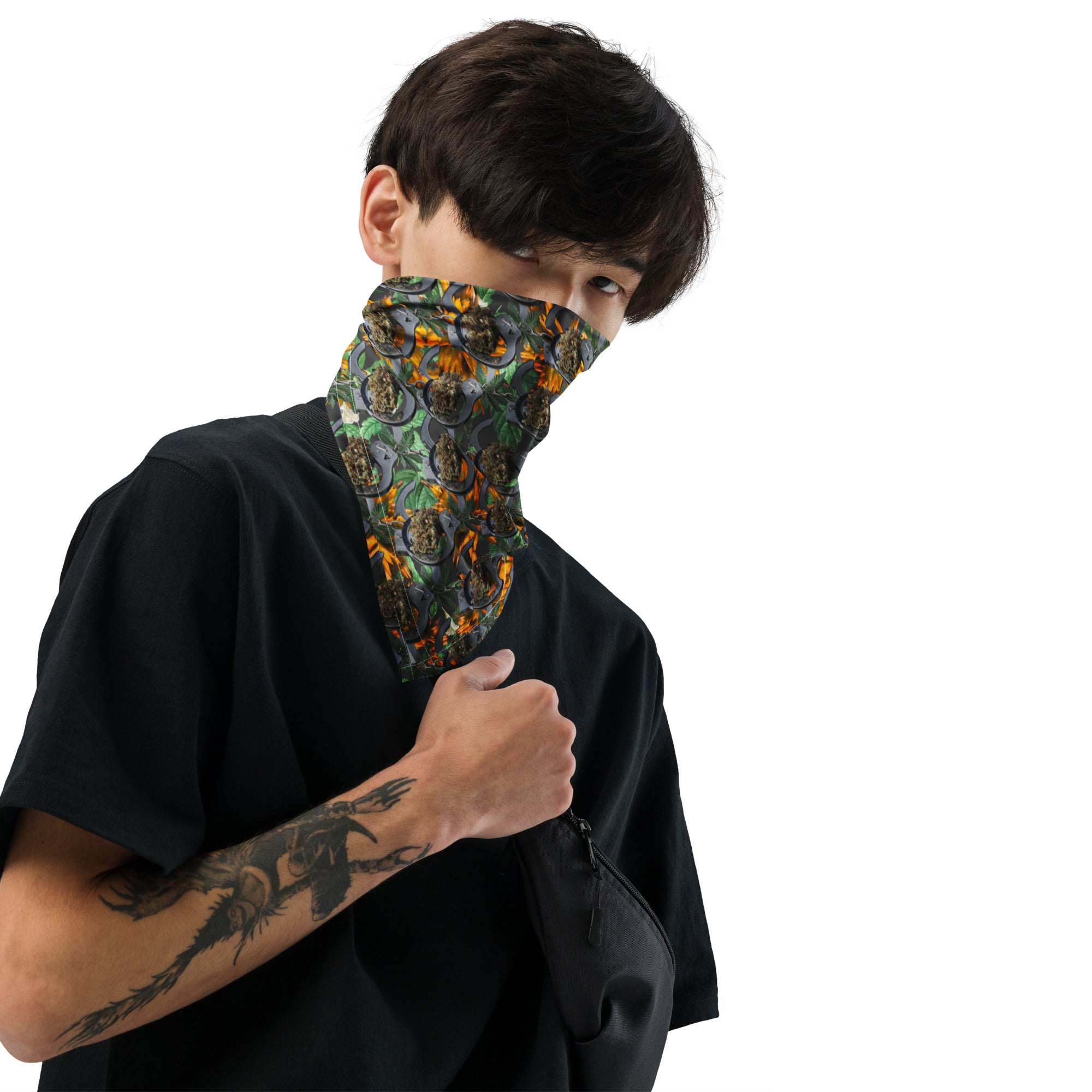 White all-over print bandana by BudWear featuring a stylish cut-sew design and versatile fashion accessory look.