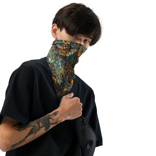 White all-over print bandana by BudWear featuring a stylish cut-sew design and versatile fashion accessory look.