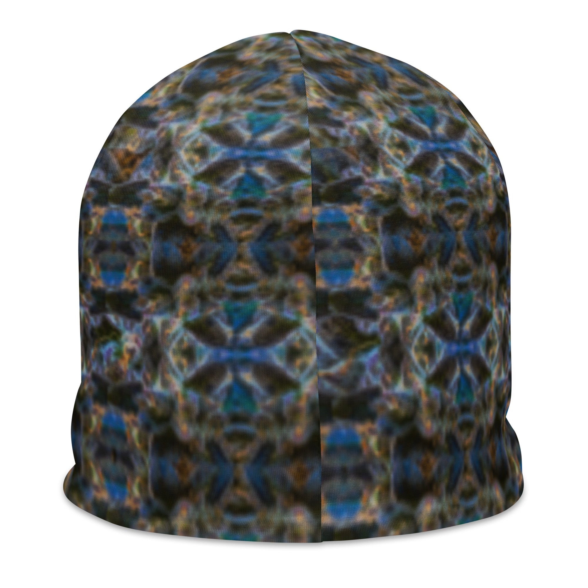 White BudWear 4/20 Beanie with all-over green botanical print, stylish warm knit headwear for casual wear.