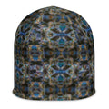 White 4/20 Beanie by BudWear featuring a stylish all-over botanical print, warm and cozy headwear for casual wear.