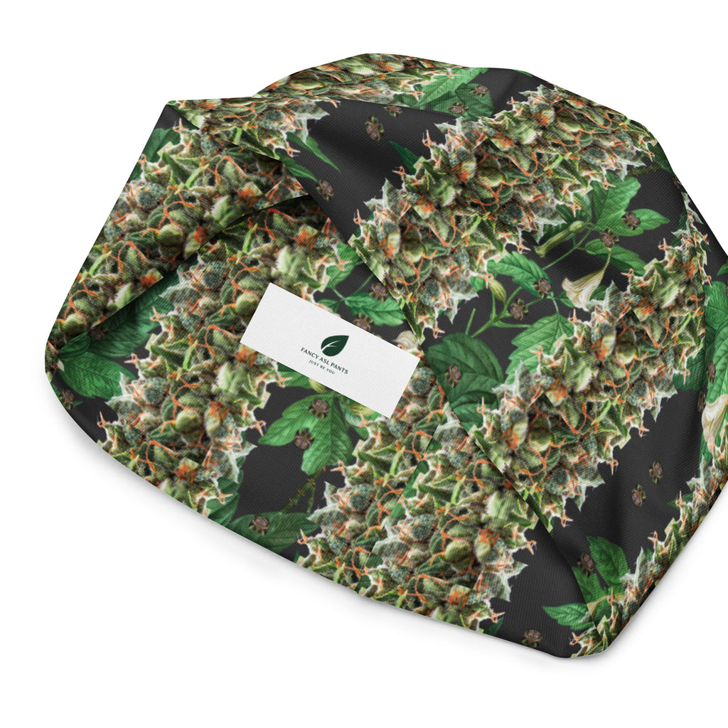 BudWear Budhah Beanie with all-over white print, featuring a soft interior, casual style, and snug fit for everyday wear.