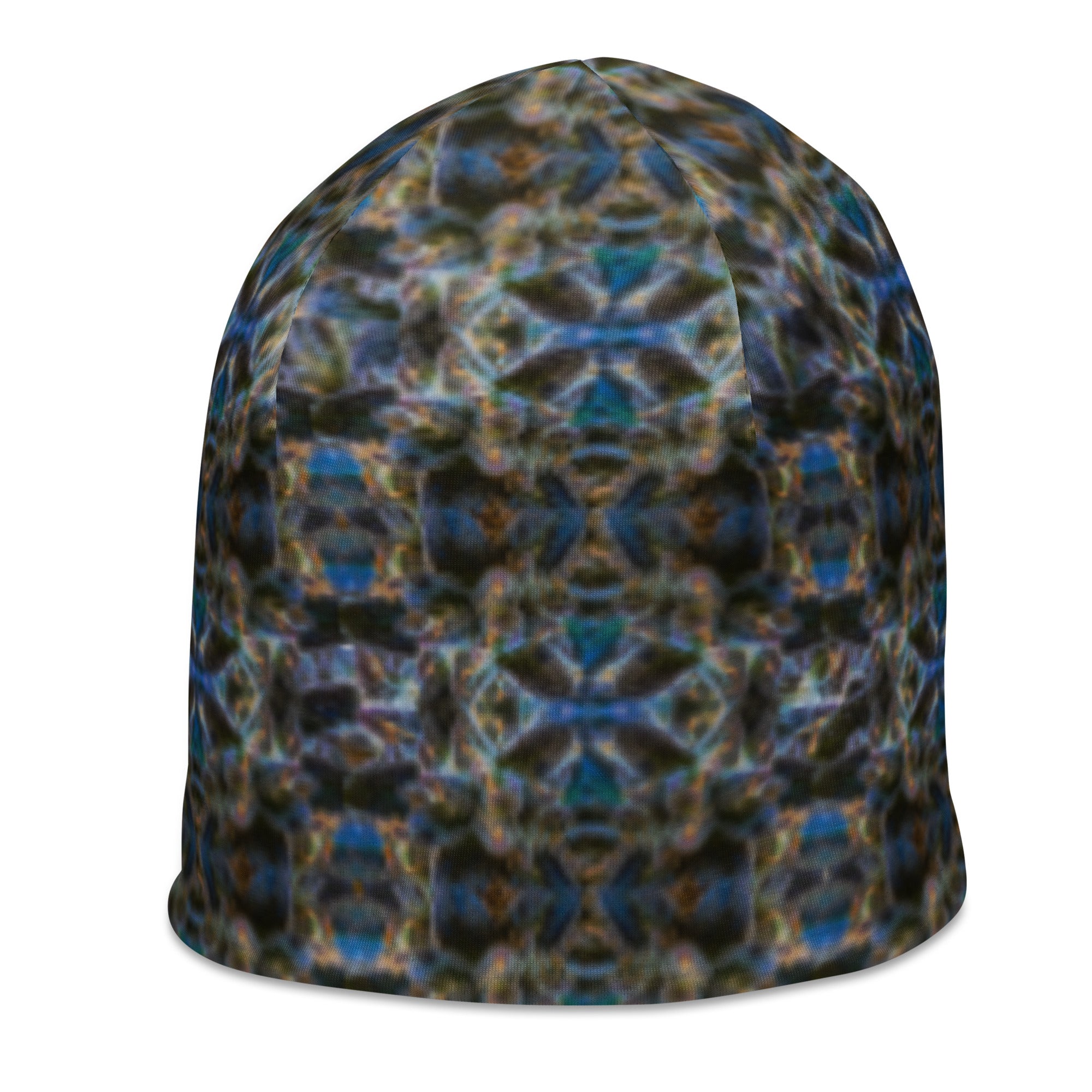 White BudWear 4/20 Beanie with all-over botanical print, stylish warm knit headwear for casual wear and outdoor warmth.