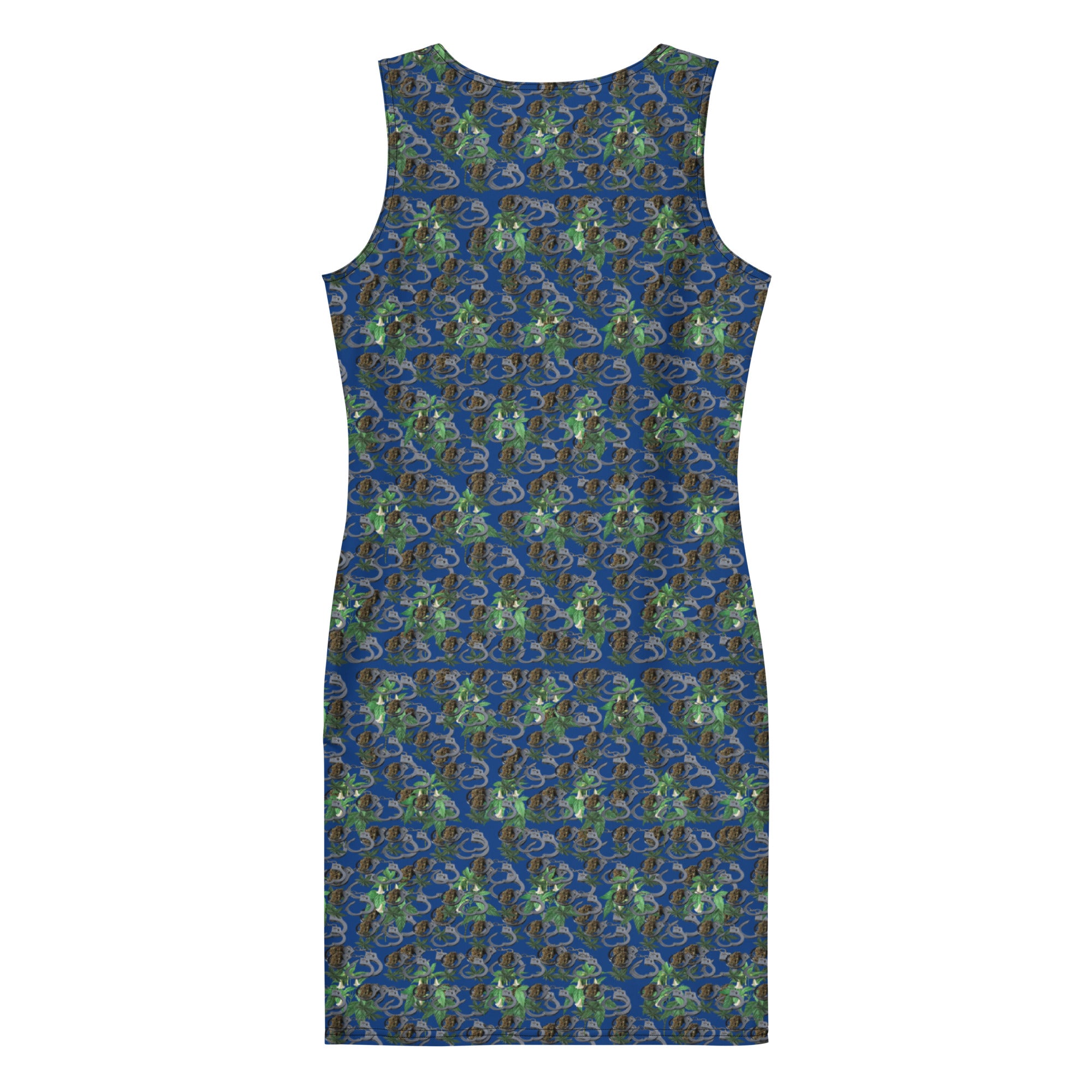Blue-Bud Bodycon Dress by BudWear featuring all-over print, fitted silhouette, and white back design.