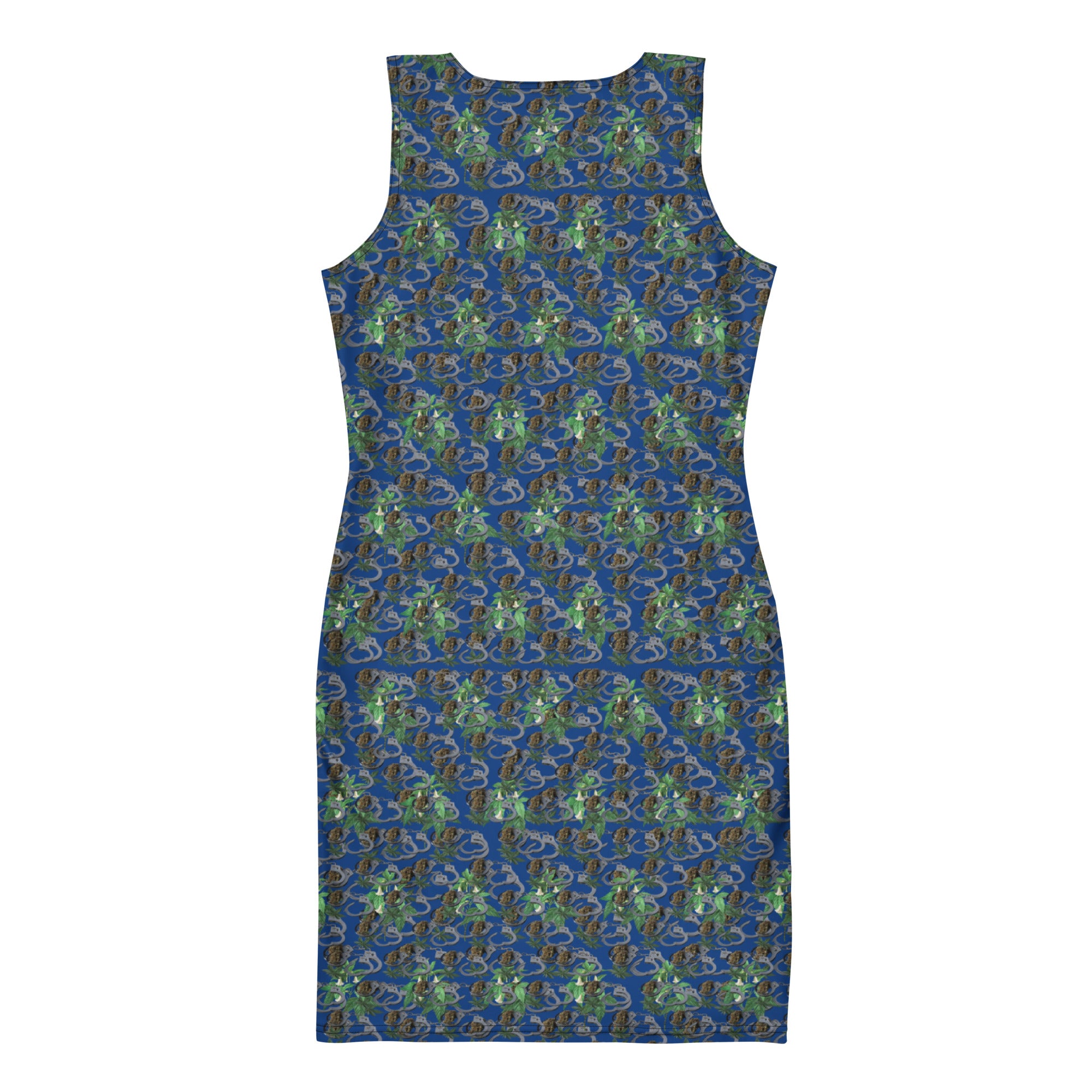 Blue-Bud Bodycon Dress by BudWear featuring all-over white print, form-fitting style, and long sleeves.