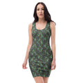 Black Cuffs n Bud Fitted Dress by BudWear featuring an all-over white print and bodycon silhouette.