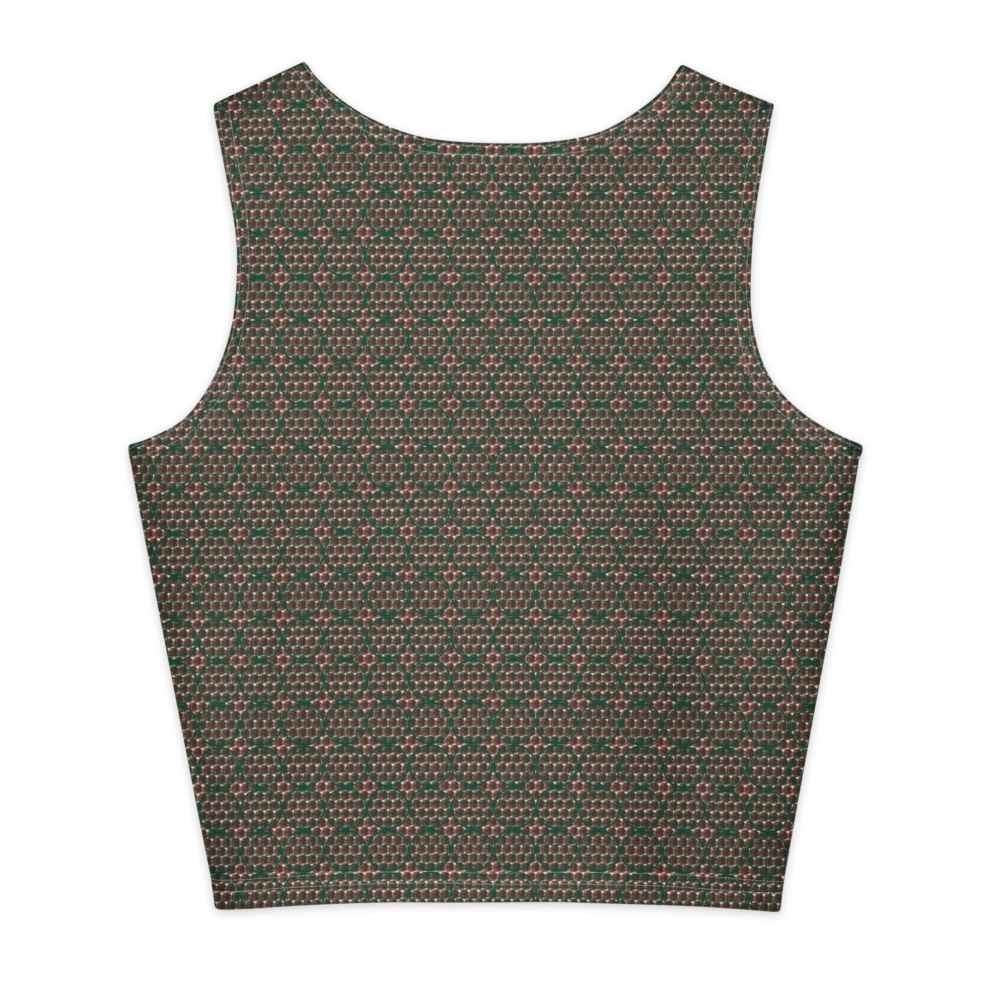 White cotton crop top by BudWear with all-over printed design, featuring a relaxed fit and short sleeves.