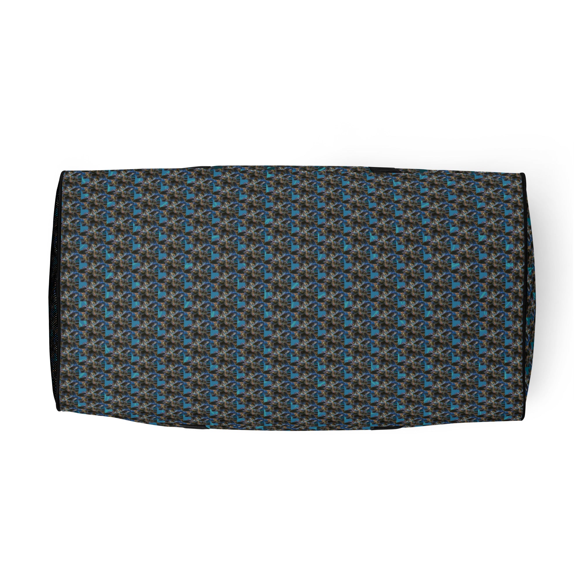 BudWear Blue-Bud duffle bag with all-over print and white bottom, featuring a stylish, functional design for travel or gym use.
