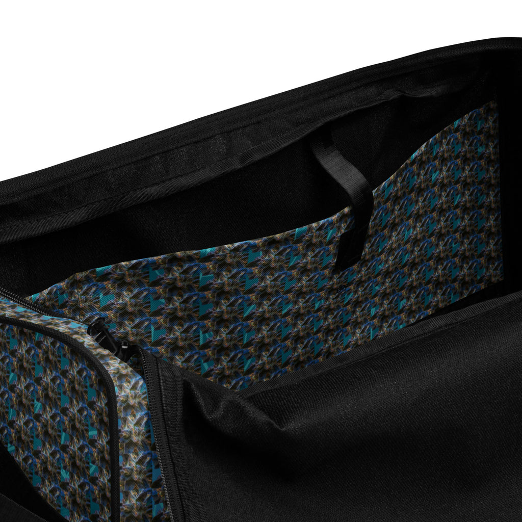 BudWear Blue-Bud Duffle Bag with all-over print, white interior pocket, made with cut-sew construction for durability and style.