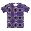 Purple-bud Mens-Tee by BudWear, all-over-print crew neck T-shirt with vibrant purple-bud design on white background.