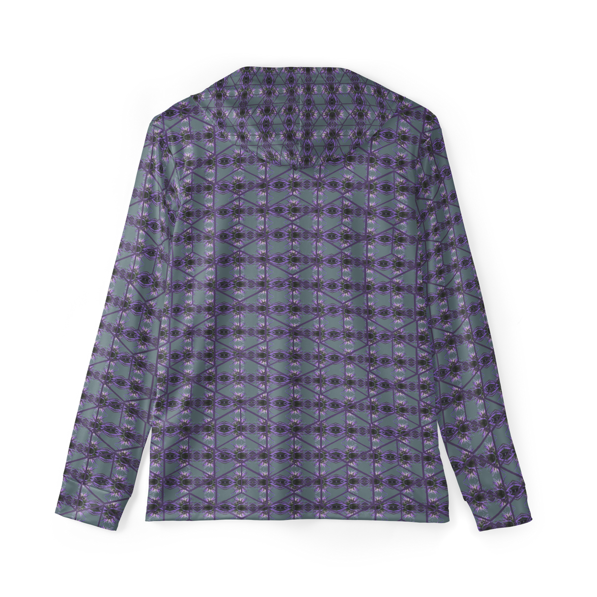 Purple Bud Cannabis print warm-up hoodie by BudWear, all-over cannabis design on men's sports cut-sew hoodie front and back.