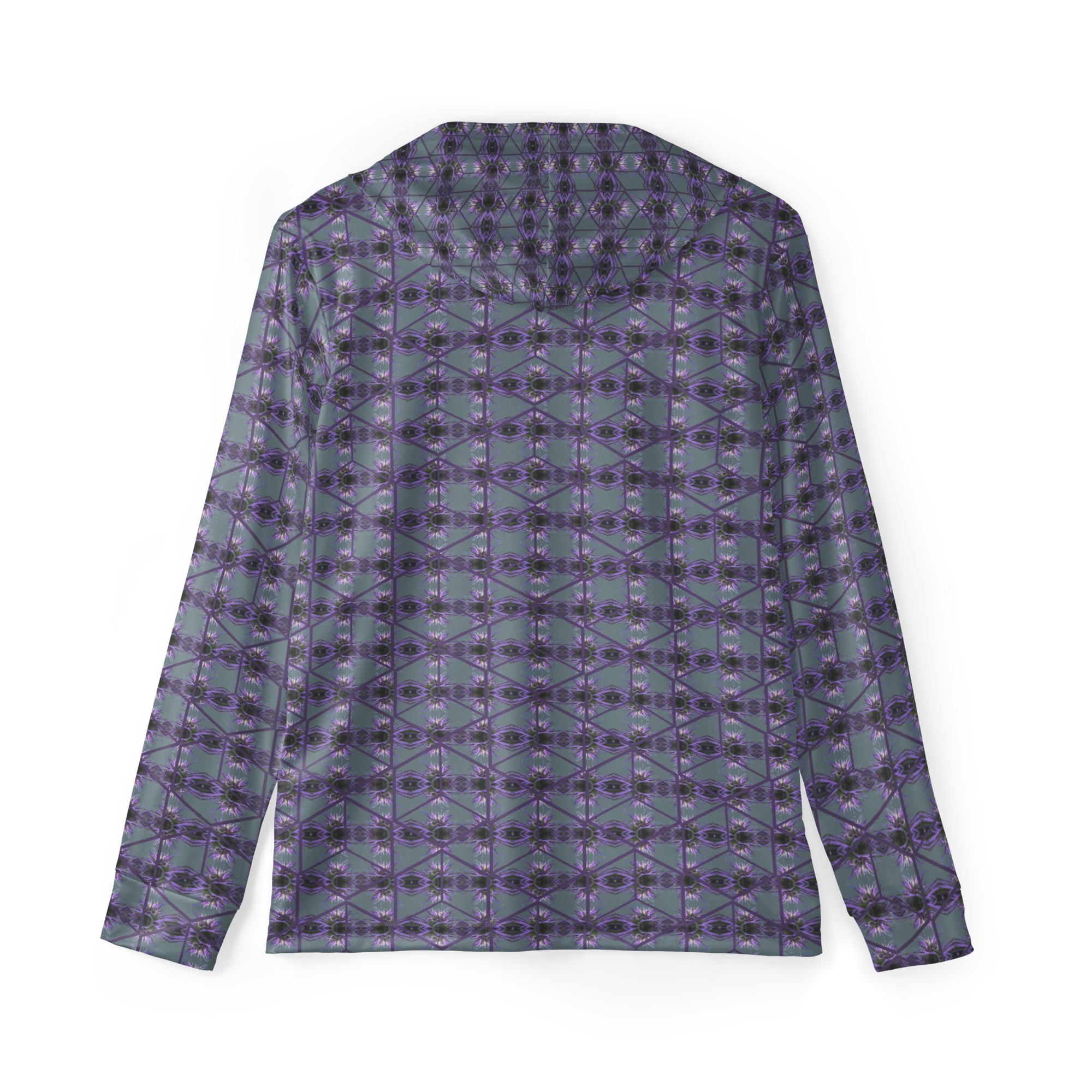 Purple-bud sports warm-up hoodie by BudWear, all-over print men's CUT-SEW hoodie shown from the back.