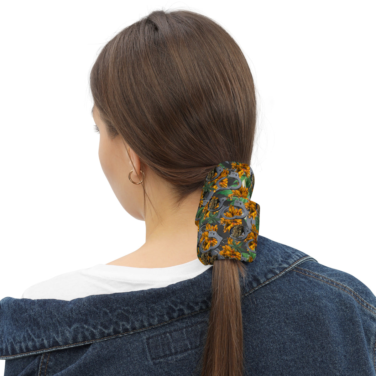 BudWear Cuffs & Bud Neck Gaiter with all-over white print, showcasing a comfortable and stylish neck gaiter design.
