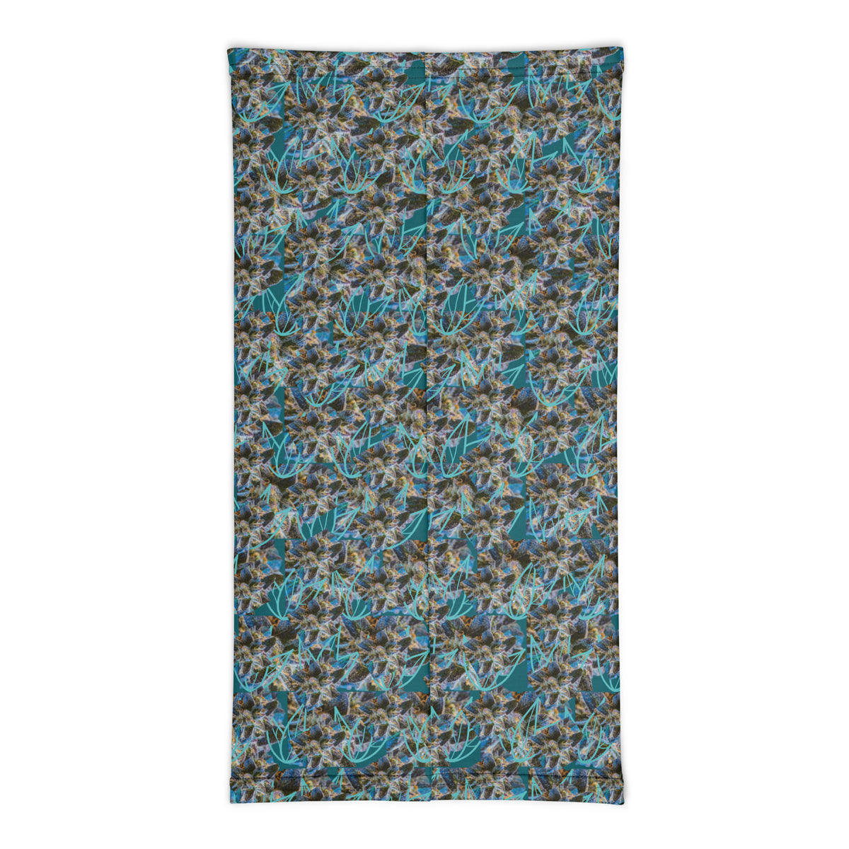 BudWear all-over-print white neck gaiter made from cut-sew fabric, designed for versatile face and neck coverage.