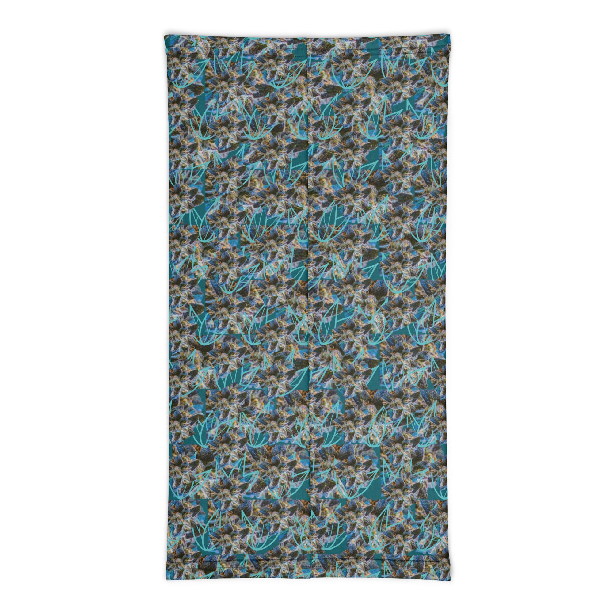 BudWear all-over-print white neck gaiter made from cut-sew fabric, designed for versatile face and neck coverage.