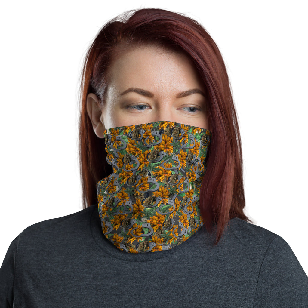 White Cuffs & Bud Neck Gaiter by BudWear featuring an all-over colorful print, made of soft, stretchy fabric for versatile wear.