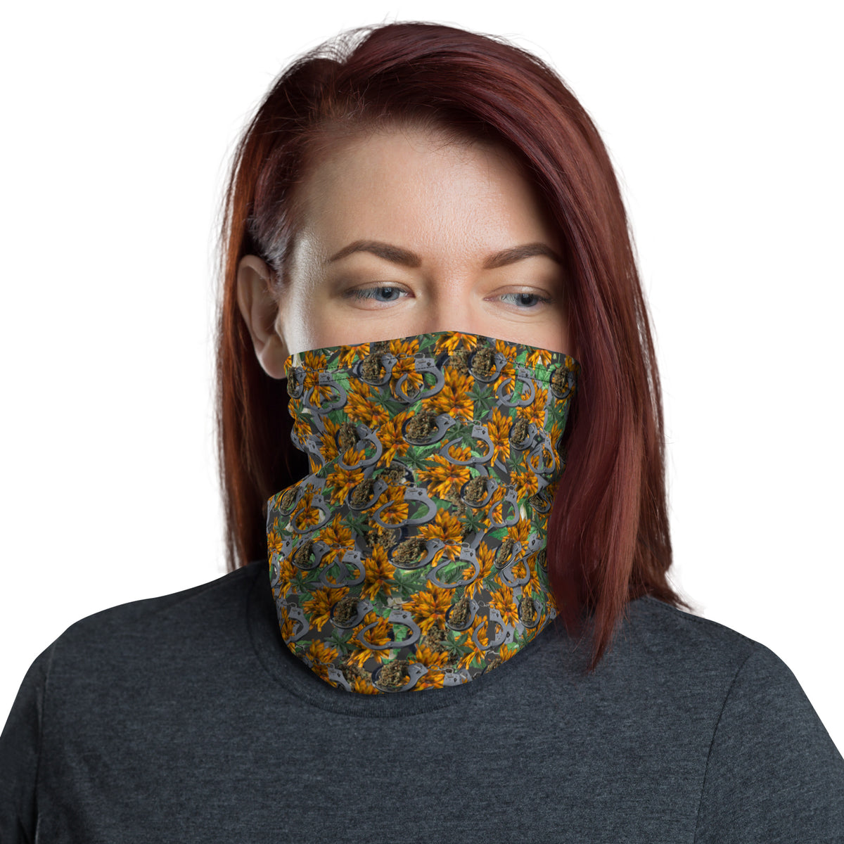White Cuffs & Bud Neck Gaiter by BudWear with all-over print, showcasing a versatile, stylish neck gaiter design.