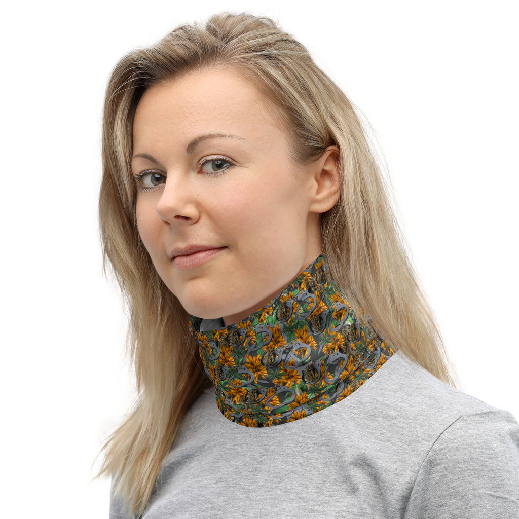 BudWear Cuffs & Bud Neck Gaiter with all-over white print, versatile face and neck covering accessory.