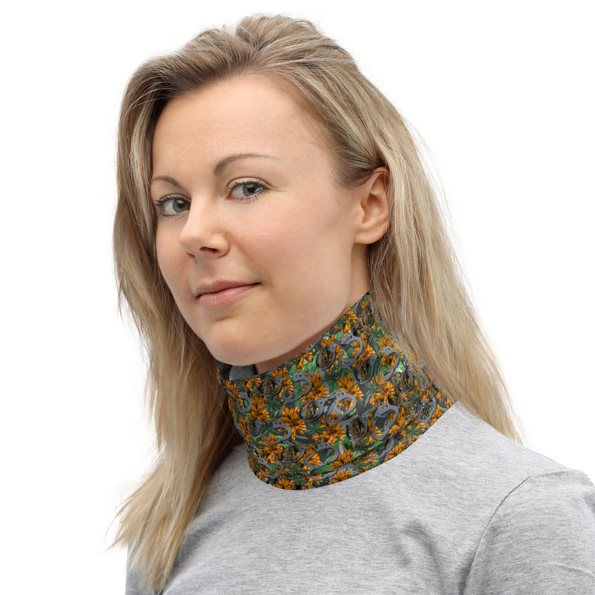 White Cuffs & Bud Neck Gaiter by BudWear featuring all-over printed design, versatile face and neck cover accessory.