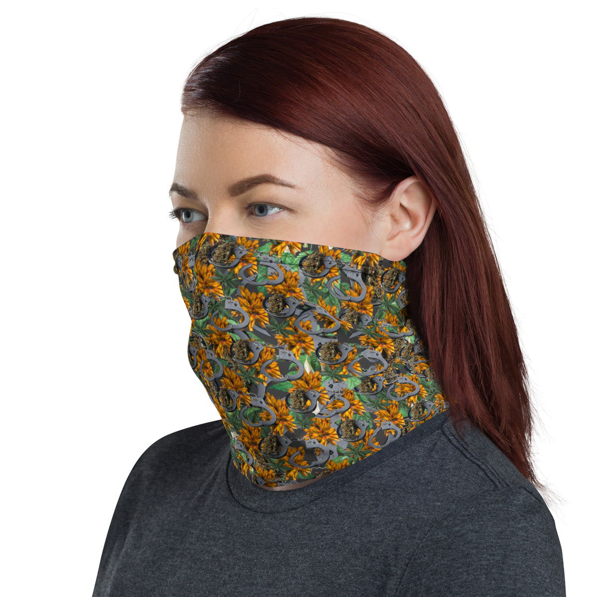 BudWear Cuffs & Bud Neck Gaiter with all-over white print, designed for versatile neck and face coverage