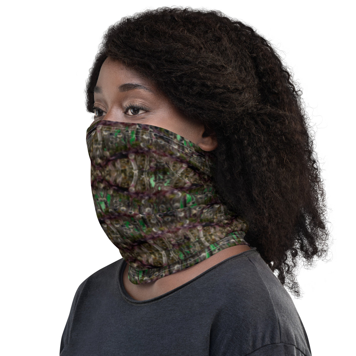 White Dripping Bud Neck Gaiter by BudWear featuring all-over cannabis leaf print for face and neck coverage.