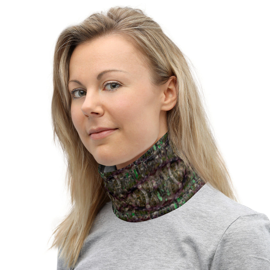 White Dripping Bud Neck Gaiter by BudWear with all-over print, designed as a versatile direct-to-fabric neck accessory.
