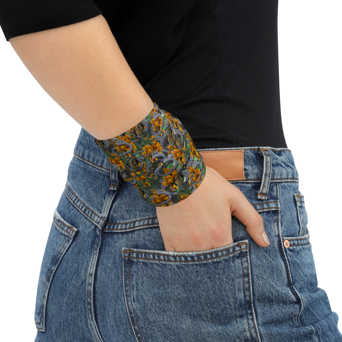 All-over-print white Cuffs & Bud Neck Gaiter by BudWear featuring colorful, detailed design on soft fabric.