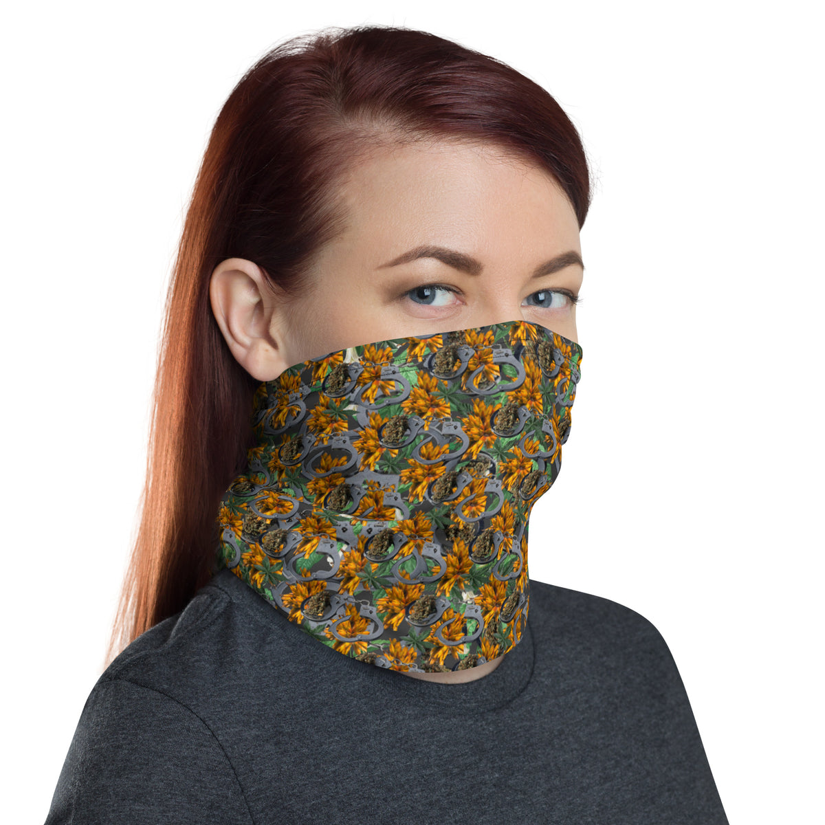 White Cuffs & Bud Neck Gaiter by BudWear featuring all-over print, worn around the neck for style and protection.