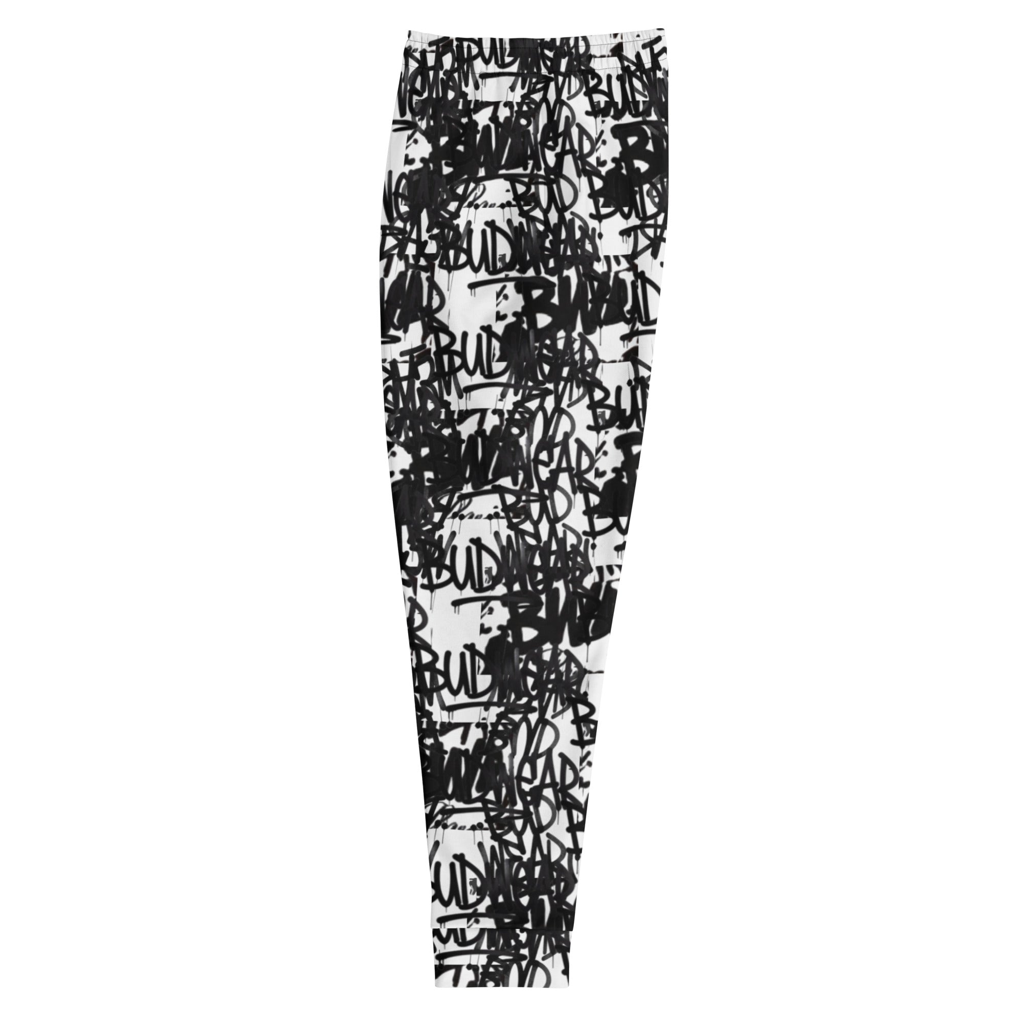 All-over print recycled white men's joggers from BudWear Signature men's joggers collection, featuring a stylish cut-sew design.
