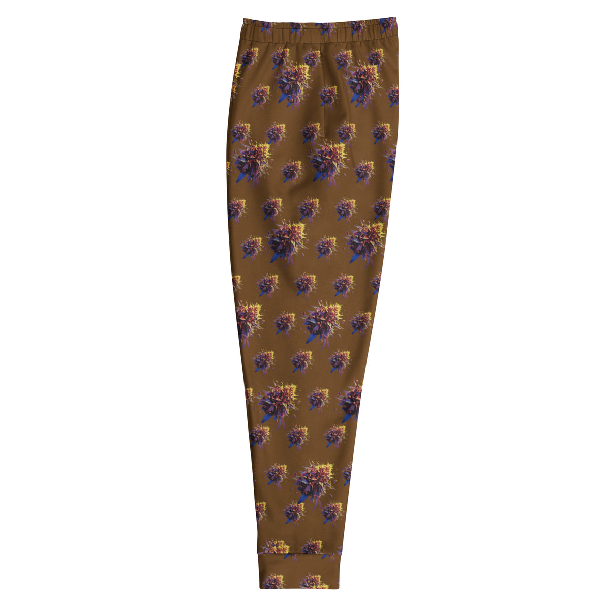 Flying Bud Men's Cannabis Joggers by BudWear, all-over print recycled cotton, white color, casual cut-sew design.