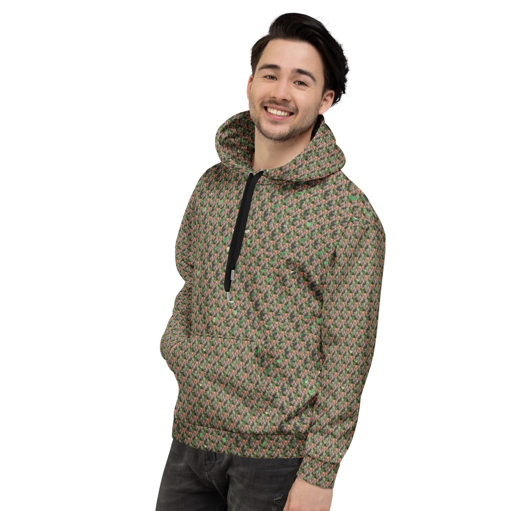 Brown-bud Unisex Hoodie by BudWear featuring all-over print, recycled fabric, casual style, front view on a white background