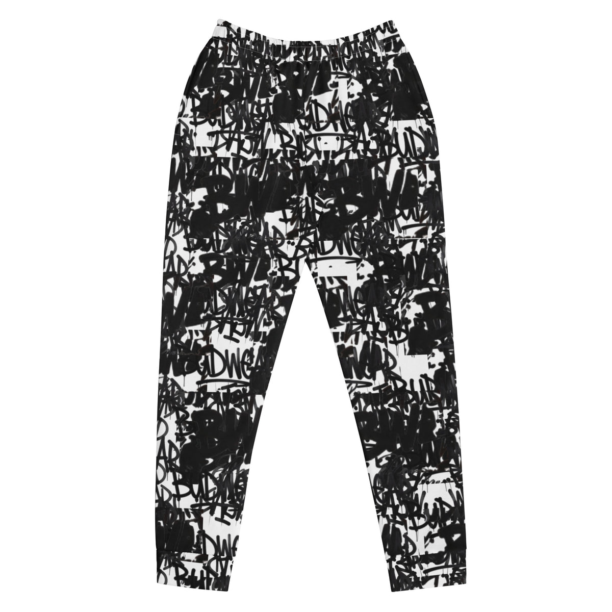 Recycled white women's BudWear Signature Print Joggers with all-over colorful print, front view, casual cut-sew style.
