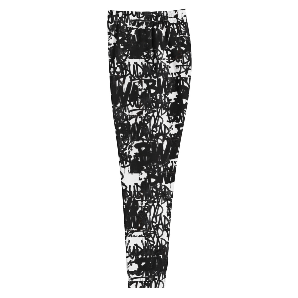 All-over print recycled women's joggers by BudWear featuring a white eco-friendly cut-sew design with colorful abstract patterns.