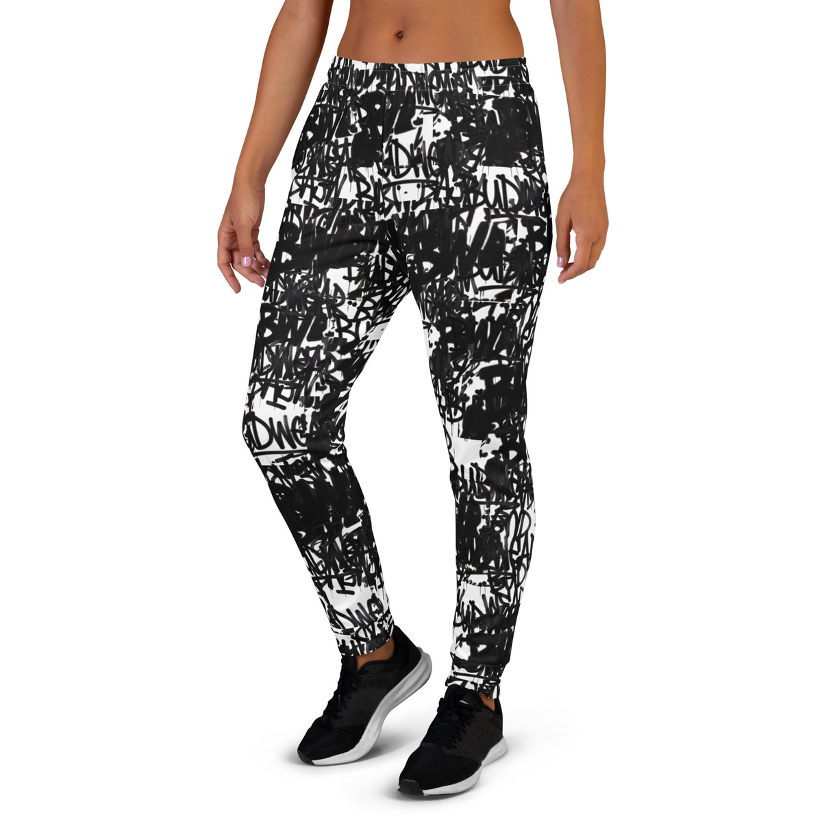 Recycled white women's BudWear Signature Print Joggers with all-over colorful abstract print, casual and comfortable cut-sew style.