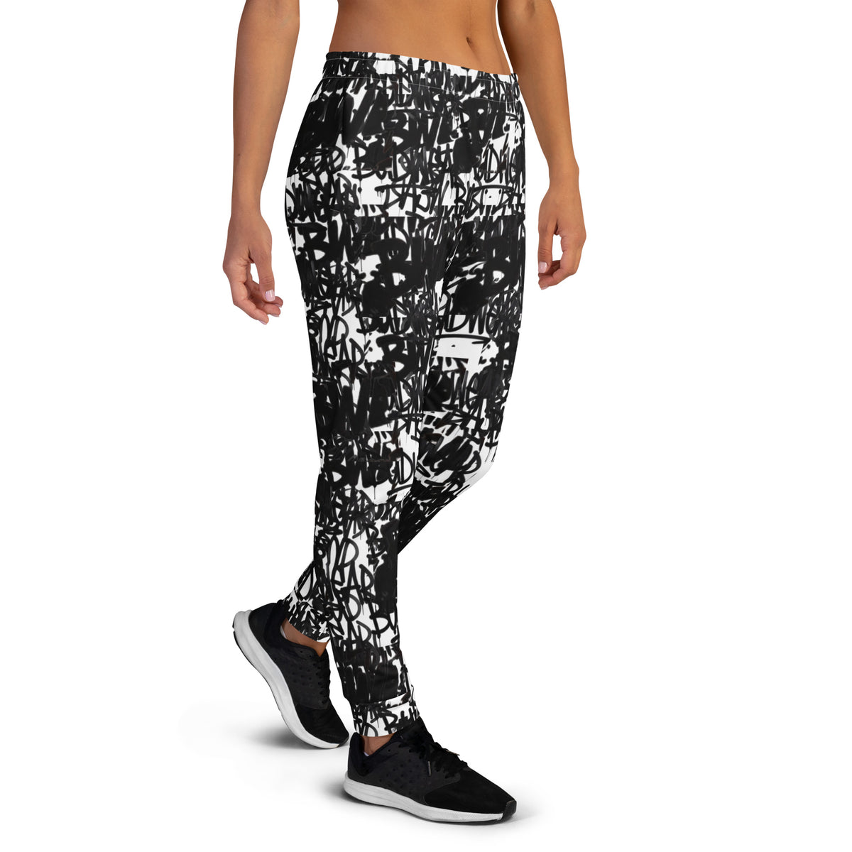 Recycled white women's BudWear Signature Print Joggers with all-over colorful abstract pattern and comfortable cut-sew design.