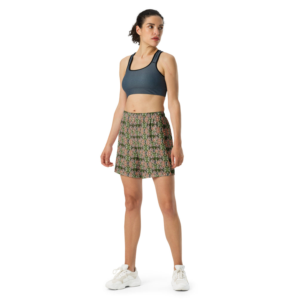 Unisex Buddy Athletic Long Shorts by BudWear with white all-over print, featuring a comfortable fit and athletic style.