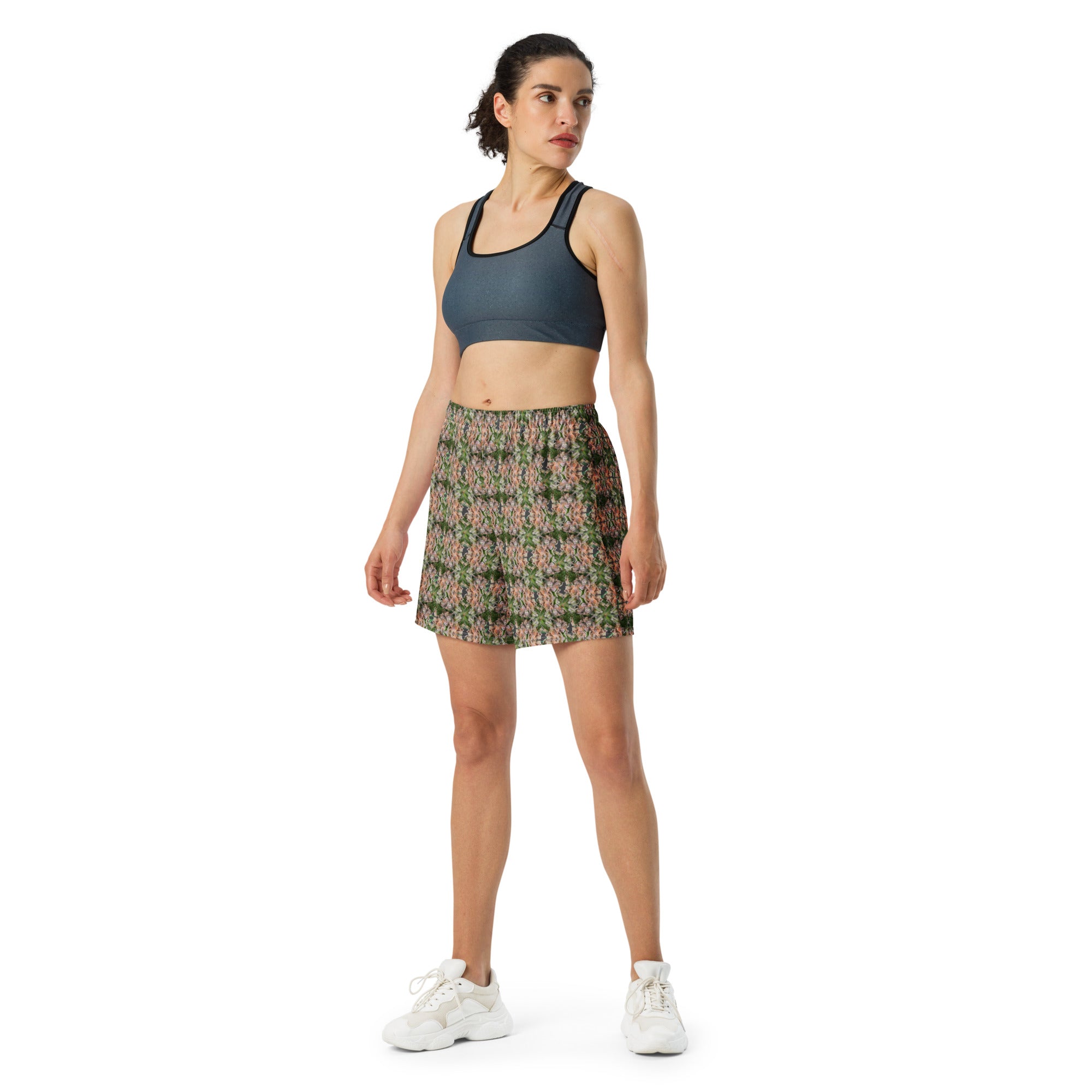 Unisex Buddy Athletic Long Shorts by BudWear with white all-over print, featuring a comfortable fit and athletic style.