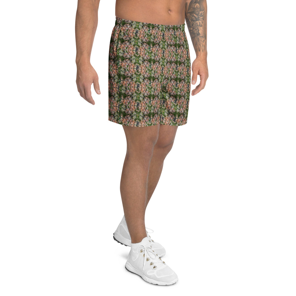 Unisex Buddy Athletic Long Shorts by BudWear with an all-over white print, designed for active wear and comfort.