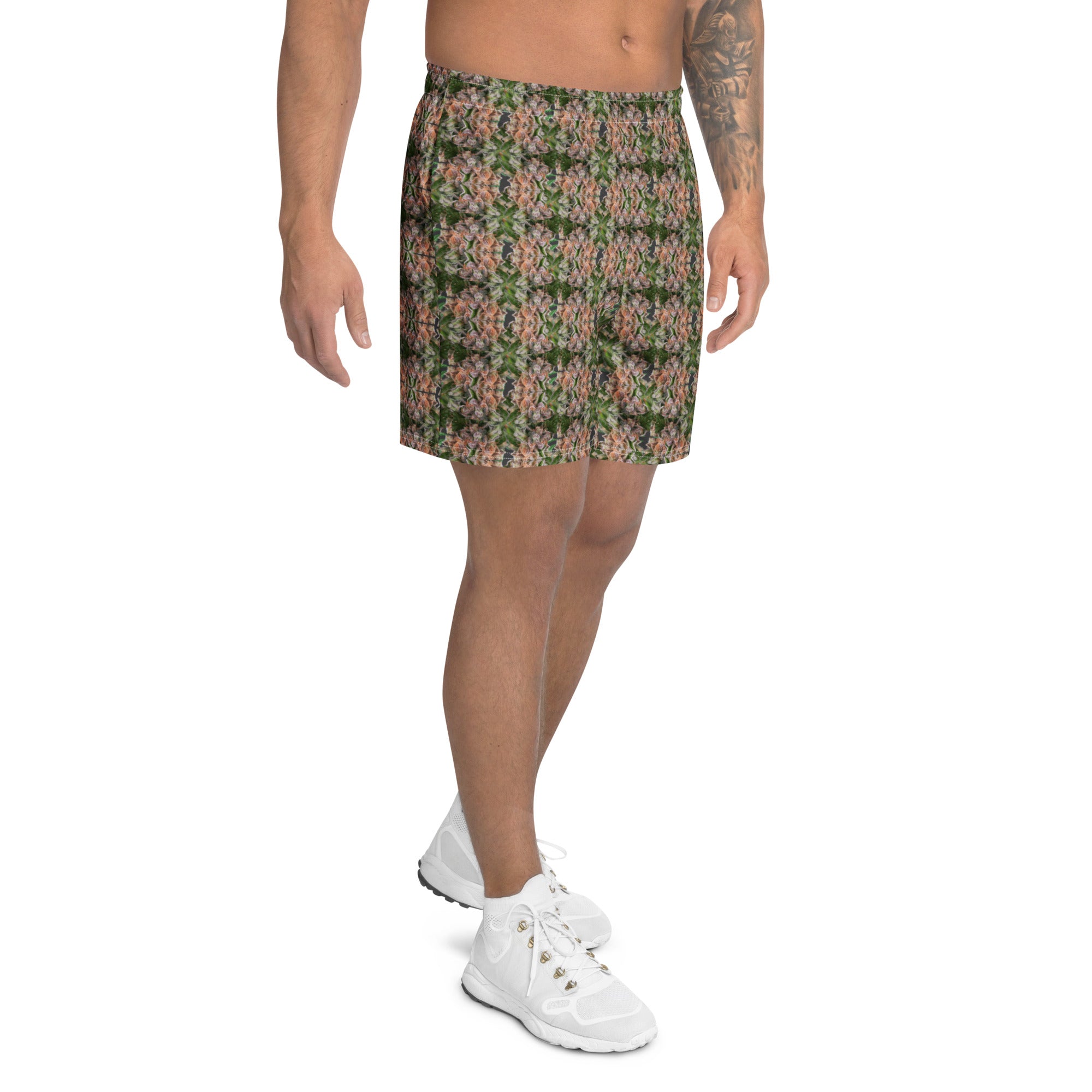 Unisex Buddy Athletic Long Shorts by BudWear with an all-over white print, designed for active wear and comfort.