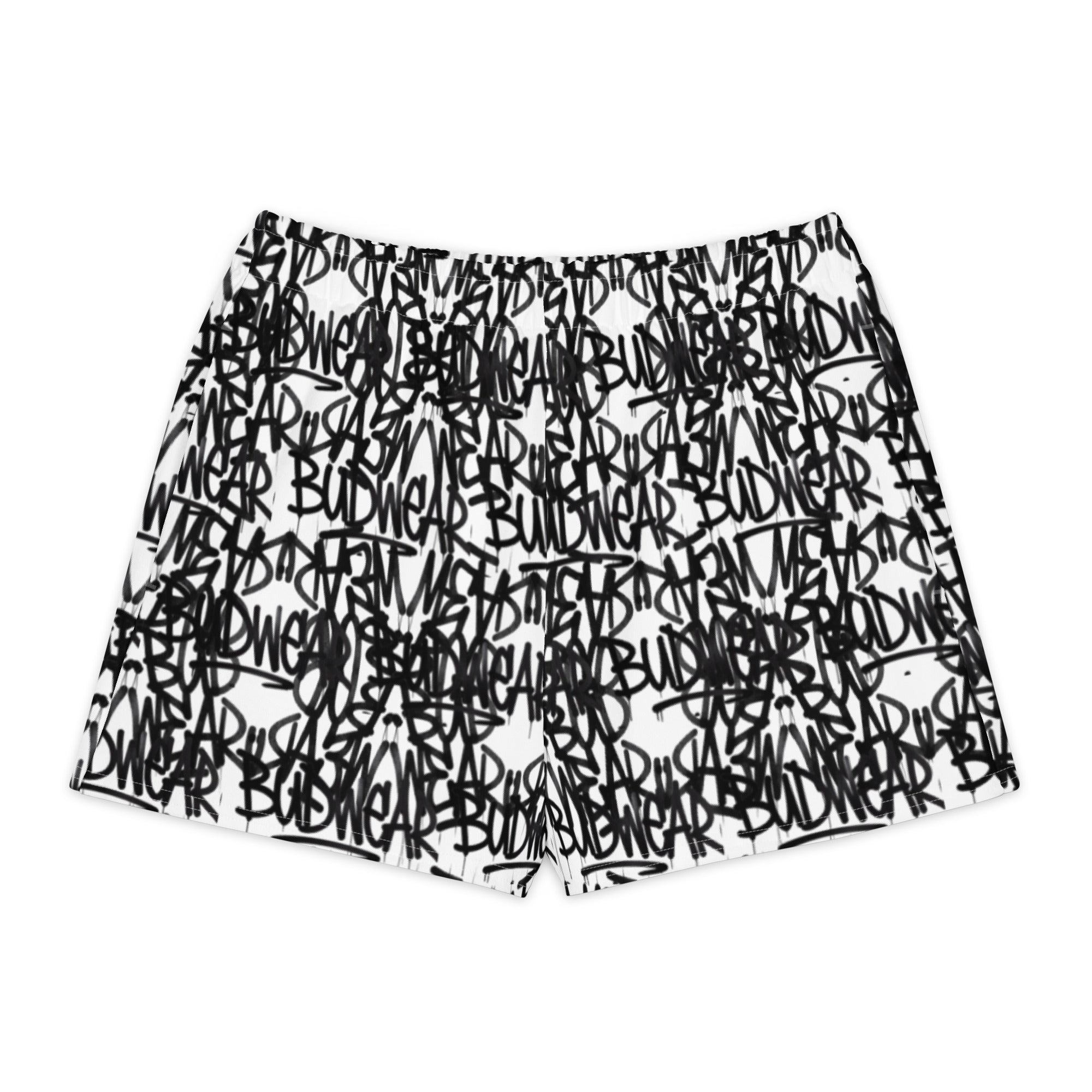 Unisex cotton shorts with signature cannabis print from BudWear, featuring an all-over white design and casual fit.