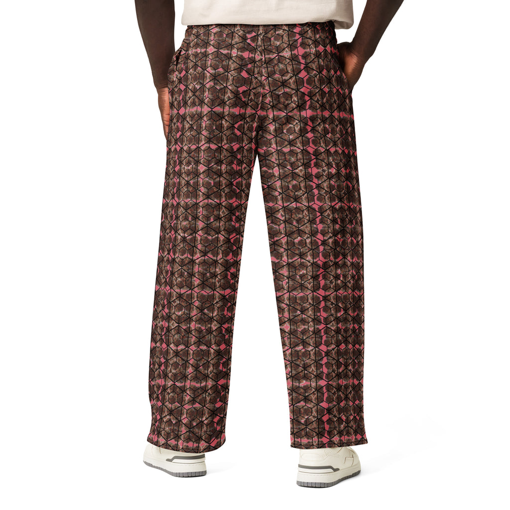 Unisex white cotton wide-leg pants with all-over print from BudWear, featuring a relaxed fit and stylish design.