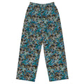 All-over print blue-bud unisex wide-leg pants from BudWear, featuring a casual cut-sew design and relaxed fit.