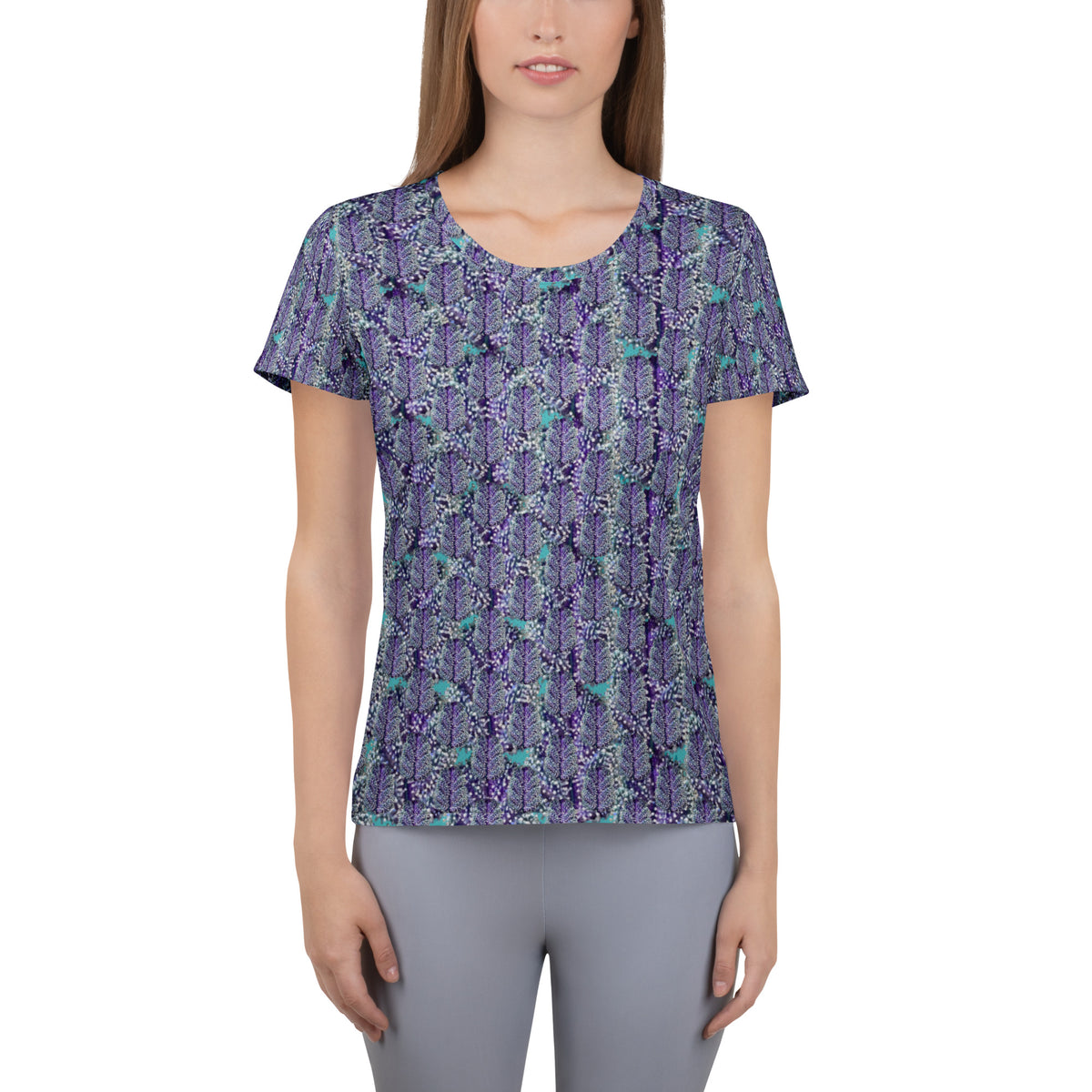 White botanical print t-shirt, women's athletic fit