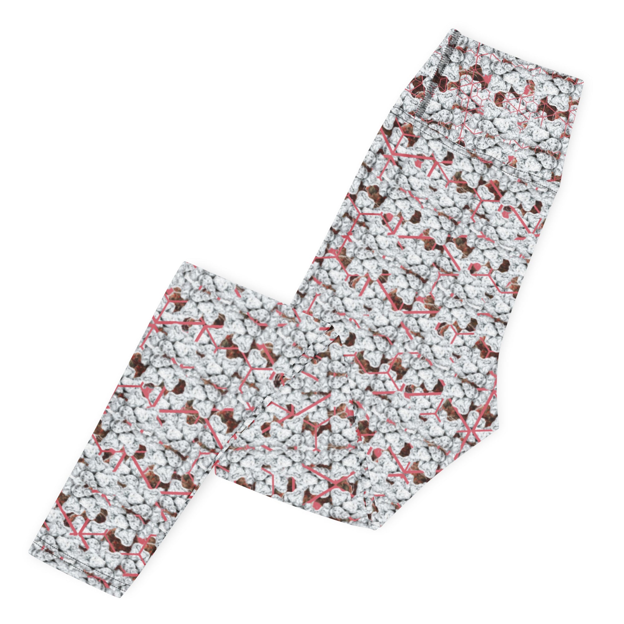BudWear Snow-bunny yoga leggings with all-over white print, featuring a comfortable cut-sew design for active wear.