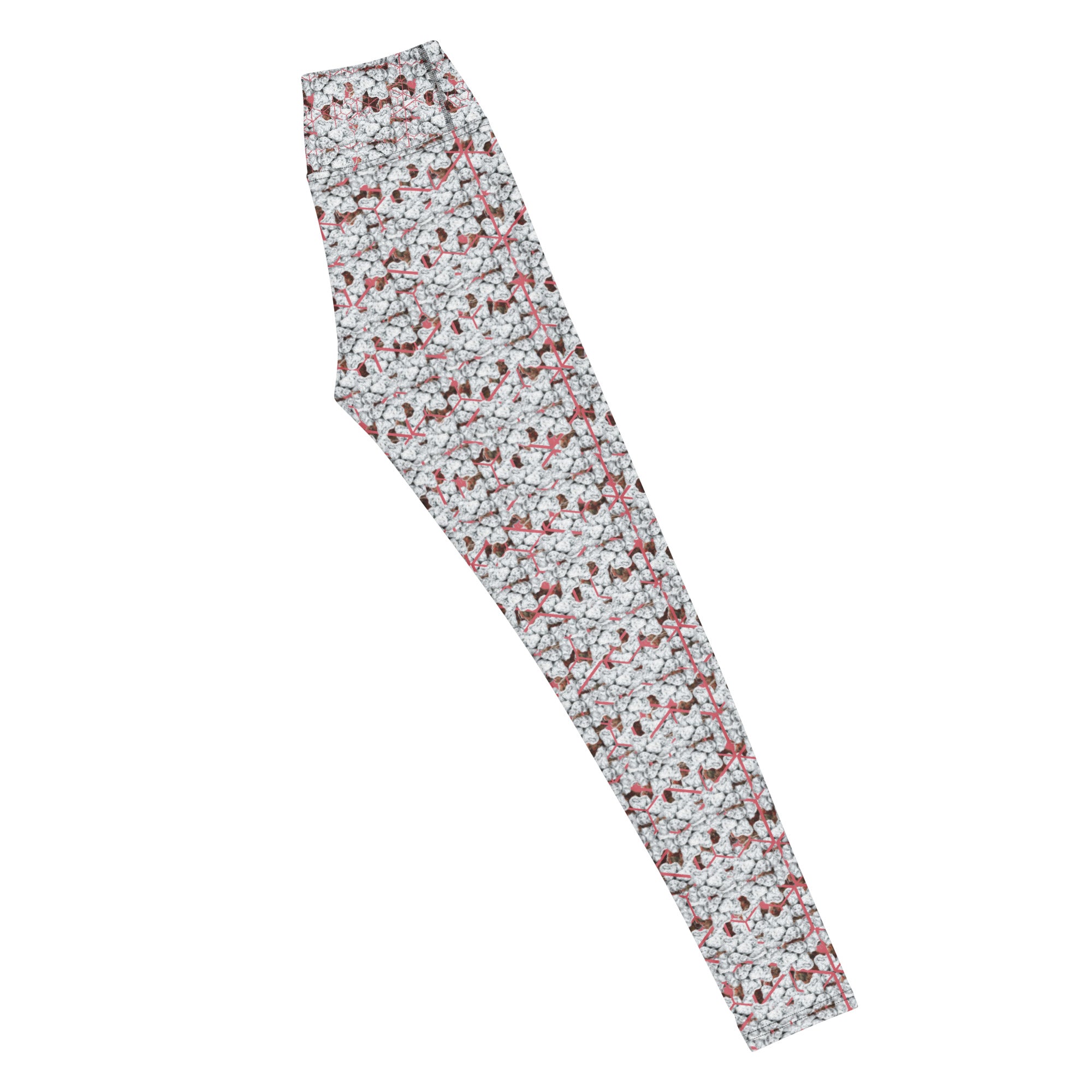 White Snow-bunny Yoga Leggings by BudWear with all-over print, featuring a comfortable cut-sew design for active wear and style.