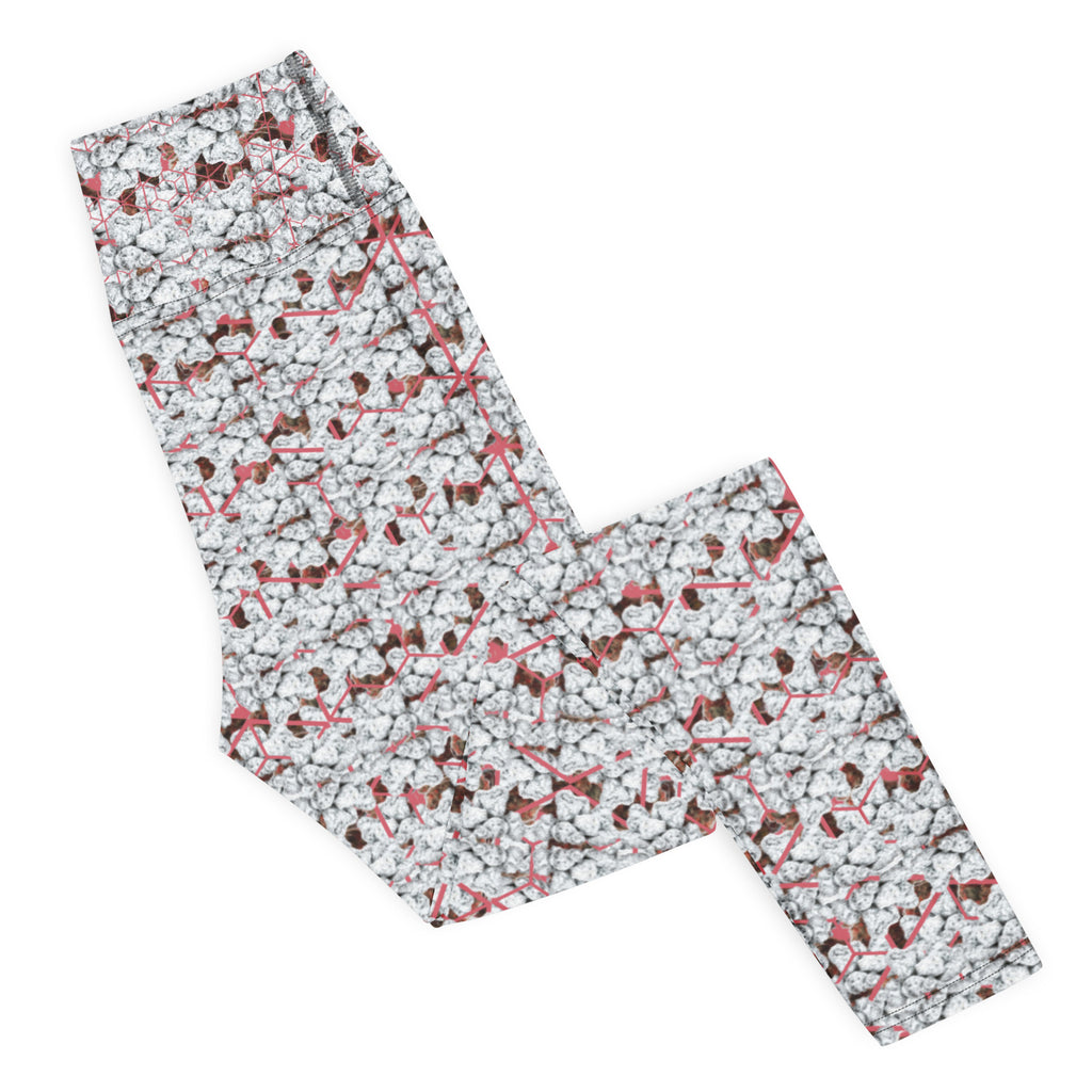 White snow-bunny print BudWear yoga leggings with all-over colorful bunny pattern, made from comfortable cut-sew fabric.