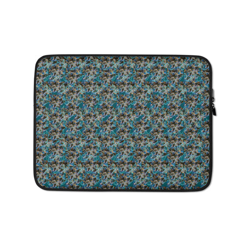 Blue BudWear sublimation laptop sleeve with a sleek design, shown from the front, perfect for protecting 13-inch laptops.