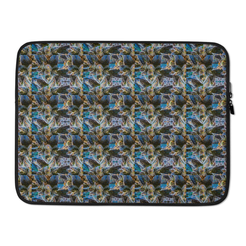 Blue-bud Laptop Sleeve by BudWear, sublimation design, showing the front view on a 15-inch laptop for protection and style.