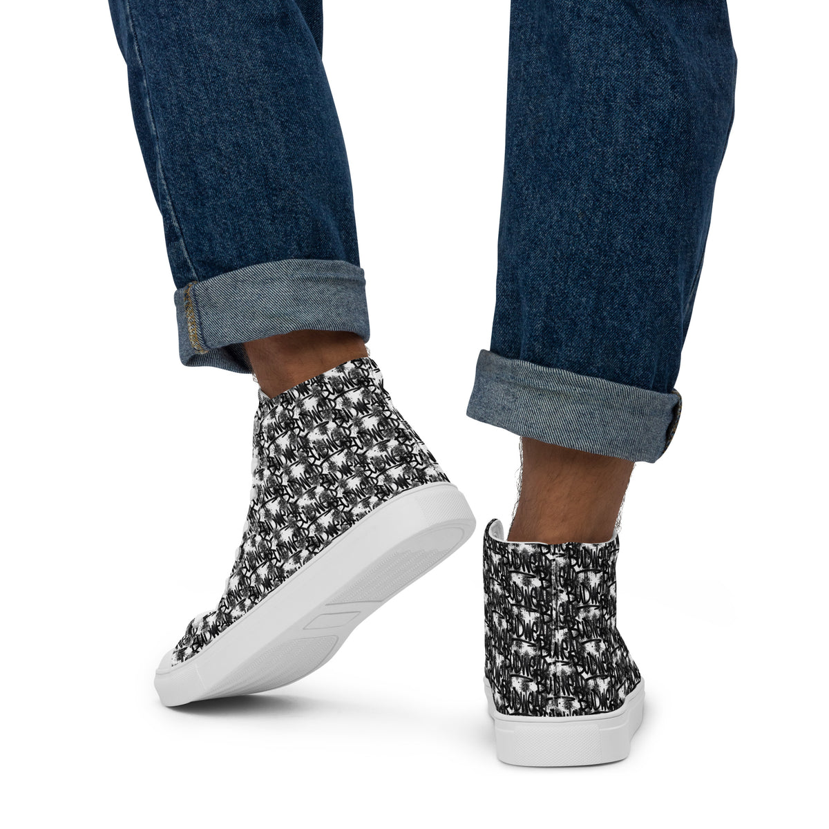 White men's high top canvas shoes by BudWear with a classic back view, showcasing stylish and comfortable footwear.
