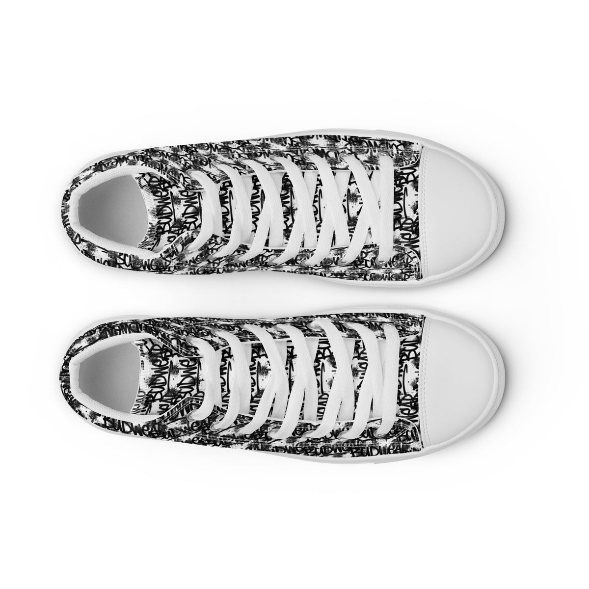 White men's high top canvas shoes by BudWear, showcasing front view with stylish design and comfortable fit.
